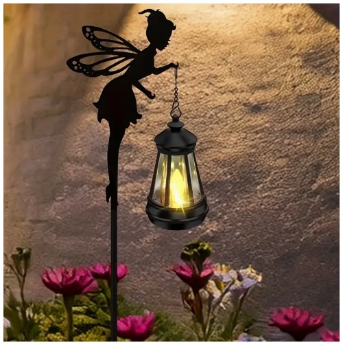 1/2 태양광 요정 실루엣 랜턴 - 재미있는 LED 정원 스테이크 라이트, 방수 금속 야외 장식, 파티오 및 장미 정원에 완벽, 크리스마스 또는 생일 선물로 이상적