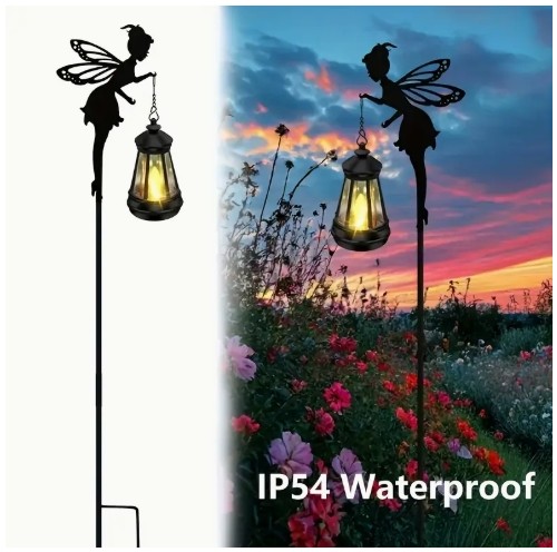 1/2 태양광 요정 실루엣 랜턴 - 재미있는 LED 정원 스테이크 라이트, 방수 금속 야외 장식, 파티오 및 장미 정원에 완벽, 크리스마스 또는 생일 선물로 이상적