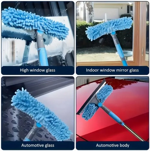 3.15미터 전문 창문 와이퍼 세척 및 세정 키트, 스위블 헤드 포함 2-in-1 창문 청소 세트, 높이 조절 가능 (최대 3.17미터), 고층 유리용