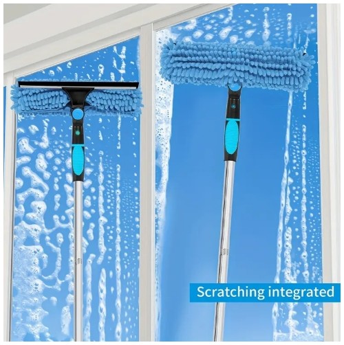 3.15미터 전문 창문 와이퍼 세척 및 세정 키트, 스위블 헤드 포함 2-in-1 창문 청소 세트, 높이 조절 가능 (최대 3.17미터), 고층 유리용