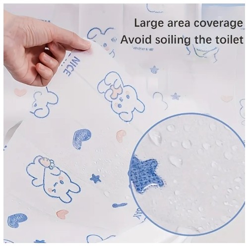 50개입 일회용 변기 커버 - 귀여운 토끼 & 하트 디자인, 방수 및 먼지방지, 초장형 & 넓은 사이즈 공중화장실/비행기 좌석용 | 부드러운 소재, 휴대 간편 욕실 액세서리 | 사랑스러운 동물 프린트, 여행 위생 필수품, 장난감 패턴 커버, 내구성 있는 보호 커버