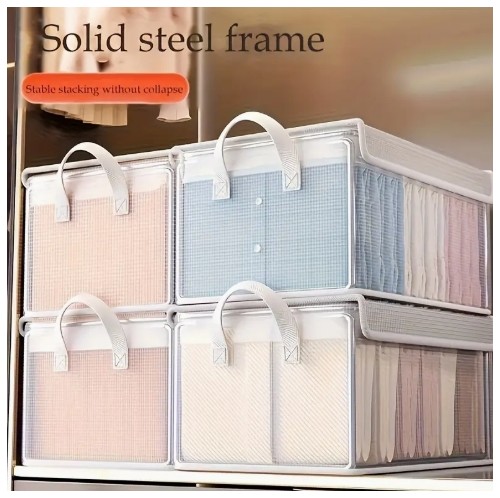 10개 대형 투명 PVC 보관함 (뚜껑 포함) - 접이식 방진 옷 & 신발 정리함, 옷장, 드레스룸, 기숙사 및 홈 오거나이저용