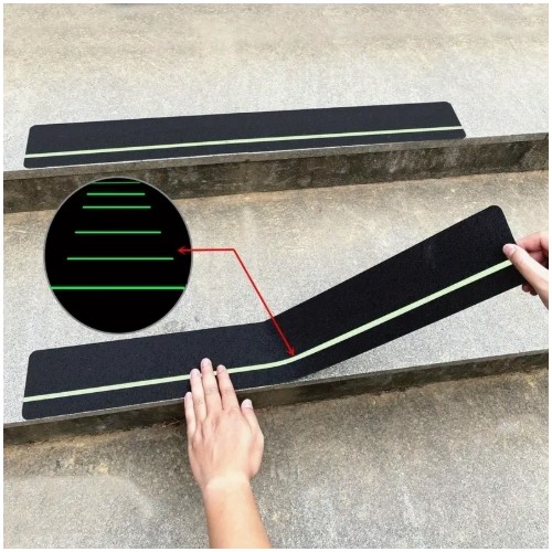 10개 비닐 야광 미끄럼 방지 안전 스트립, 계단 및 데크용 고마찰 방수 그립 테이프, 검정색