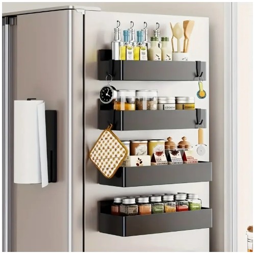 2/4개 대형 자석 플라스틱 보관 바구니, 냉장고, 전자레인지 및 세탁기용 - 냉장고 사이드 패널 갭에 스파이스 랙 홀더가 있는 다기능 주방 정리함, 냉장고 정리함 및 용기, 냉장고 보관, 냉장고 액세서리, 공간 절약 디자인, 무드릴 설치, 청소 용이, 바쁜 가정, 작은 공간 거주