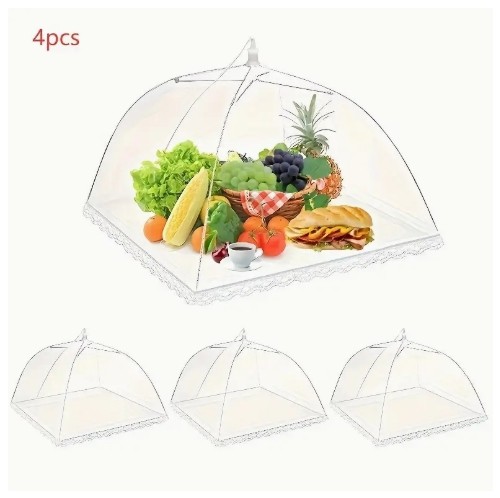 4개 팝업 식품 커버, 접이식 메쉬 식품 텐트, 재사용 및 세척 가능한 먼지 방지 보호, 야외 피크닉 캠핑, 바베큐 식품 보호망, 야외 피크닉 및 파티에 이상적, 아침 식사 스프레드에 완벽, 파티 식품 커버
