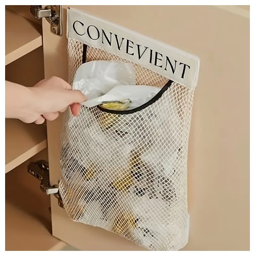 공간 절약형 벽걸이 플라스틱 백 홀더 - 재사용 가능한 탄성 메쉬 보관대, 주방 및 의류백에 적합, 식품 등급 아님, 사계절 사용 가능