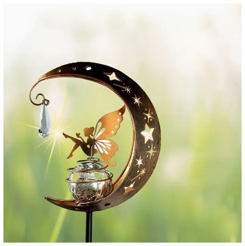 태양광 정원 조명 요정 야외 장식, 요정 달상 스태츄 - IP65 실외용 정원 및 마당 예술 조명, 채널 잔디 요정 조명, 마당 장식