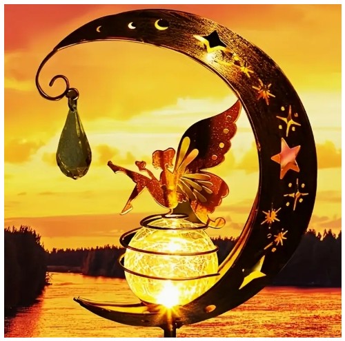 태양광 정원 조명 요정 야외 장식, 요정 달상 스태츄 - IP65 실외용 정원 및 마당 예술 조명, 채널 잔디 요정 조명, 마당 장식