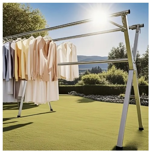 1pc 접이식 스테인레스 스틸 건조대, 실내/실외 사용을 위한 독립형 이중 막대 X형 옷걸이 옷걸이, 침실 발코니 정원 - 내구성 및 확장 가능, 건조대