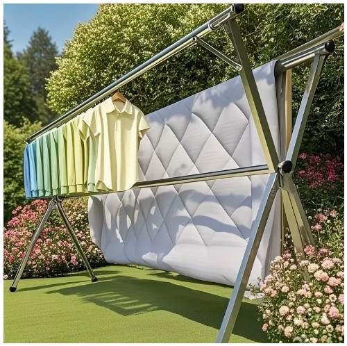 1pc 접이식 스테인레스 스틸 건조대, 실내/실외 사용을 위한 독립형 이중 막대 X형 옷걸이 옷걸이, 침실 발코니 정원 - 내구성 및 확장 가능, 건조대