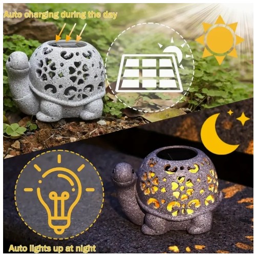 태양열로 작동하는 거북이 정원 조명 - 꽃 자르기, 야외 장식 및 어머니의 날 선물에 적합한 농가 레진 동물 조각, 태양열 충전 니켈 배터리, 야외 조명 | 자연 주제 장식 | 태양열 충전 조명