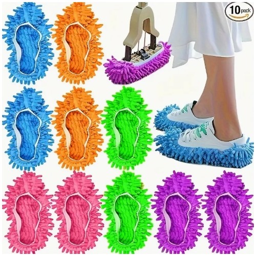10개 마이크로화이버 걸레 슬리퍼 신발 커버 부드럽고 세탁 가능한 재사용 가능한 바닥 광택 먼지 먼지 머리 남성 및 여성용 청소기 청소 걸레 도구, 가정용 사무실 욕실 주방에 적합, 멀티 컬러 5쌍