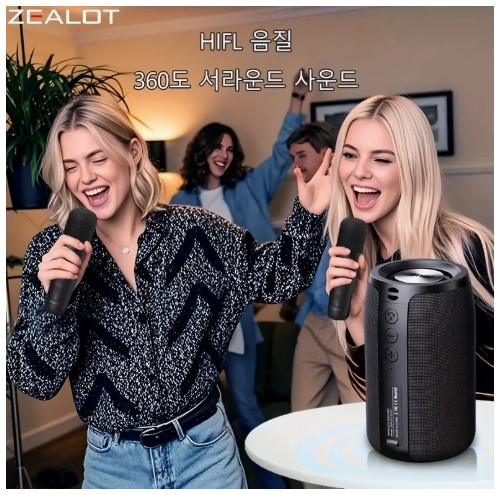 슬림 ZEALOT S32 무선 스피커, 두 개의 무선 마이크 포함, 휴대용 디자인, 강력한 베이스, TWS 듀얼 페어링, 1800mAh 배터리, 12시간 재생 시간, 쉬운 조작