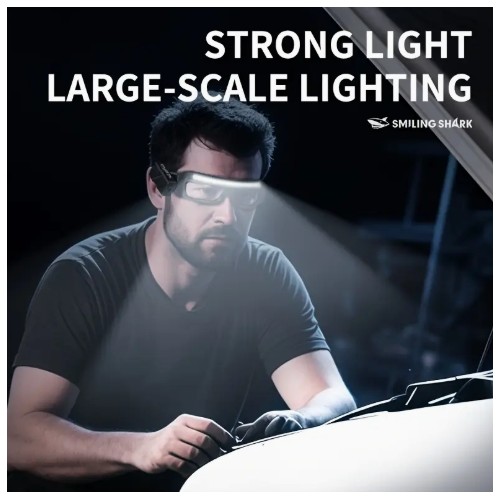 1개 스마일링 샤크 TD0243 COB 헤드램프 안경 포함 - 5가지 모드, 타입-C 충전식, 동작 감지기, 조절 가능한 조명 각도, 휴대용 인덕션/스위치 버튼, 캠핑, 낚시 및 야외 모험에 이상적, 캠핑 헤드램프|조절 가능한 헤드라이트|내구성 있는 헤드램프