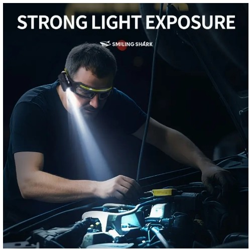 1개 스마일링 샤크 TD0243 COB 헤드램프 안경 포함 - 5가지 모드, 타입-C 충전식, 동작 감지기, 조절 가능한 조명 각도, 휴대용 인덕션/스위치 버튼, 캠핑, 낚시 및 야외 모험에 이상적, 캠핑 헤드램프|조절 가능한 헤드라이트|내구성 있는 헤드램프