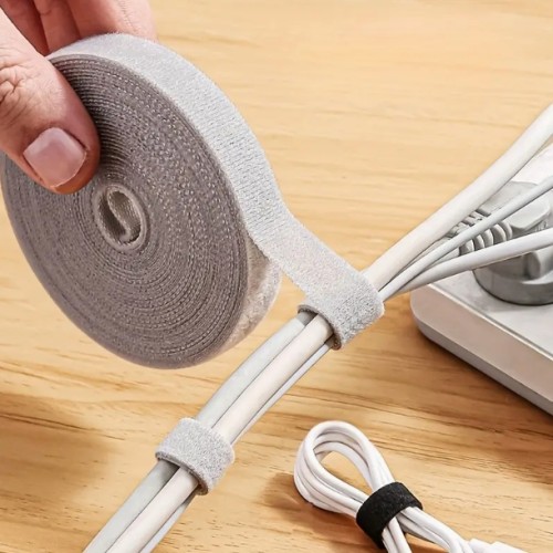 1롤 재사용 가능한 케이블 타이 - 다용도 고정 테이프 - 코드 정리 및 와이어 관리 및 보관 - 배터리 불필요