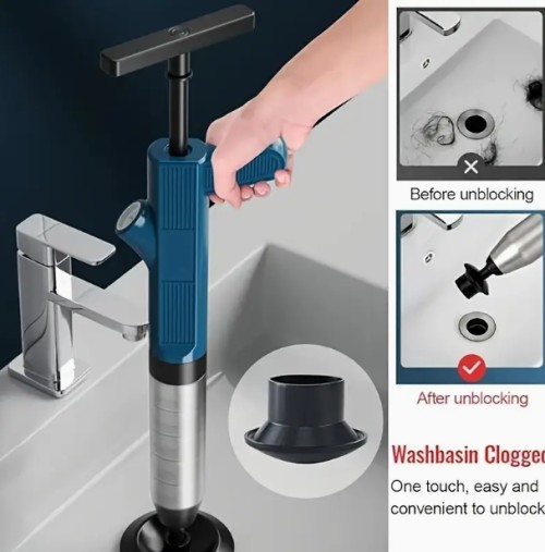 1pc COUIUS 고압 공기 배수 블래스터 - 스테인레스 스틸 화장실 플러저, 막힌 파이프, 주방 싱크, 욕실, 하와이 스타일, 해변, 웨딩 장면, 욕실 플러저 | 스테인레스 스틸 플러저 | 내구성 있는 플라스틱 손잡이, 배수 청소 도구