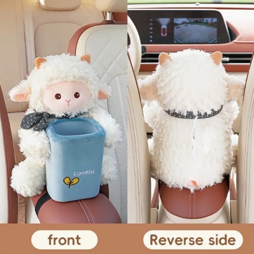 1개 귀여운 곰 자동차 티슈 홀더 & 쓰레기통 2-in-1 - 패션 안경과 오버롤이 있는 사랑스러운 테디 베어 디자인, 내구성 있는 천으로 제작된 차량용 팔걸이 수납함, 모든 차량에 적합한 컴팩트한 자동차 인테리어 액세서리, 차량용 쓰레기통, 차량용 티슈 홀더
