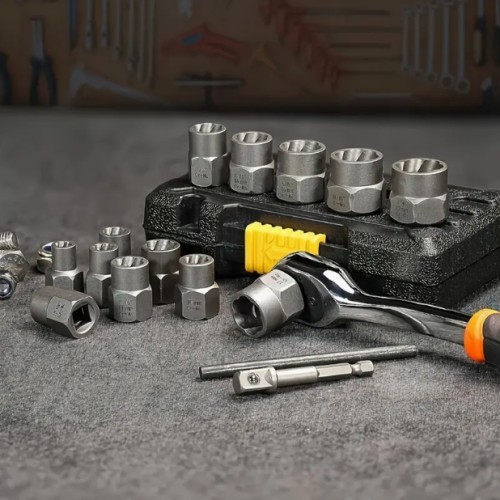 용해되고 고정된 볼트와 너트를 구하기 위해, 이 14개 소켓 세트만 사용하세요! 1/4