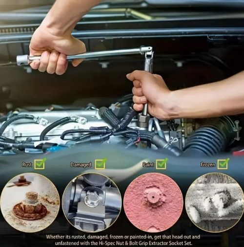 용해되고 고정된 볼트와 너트를 구하기 위해, 이 14개 소켓 세트만 사용하세요! 1/4