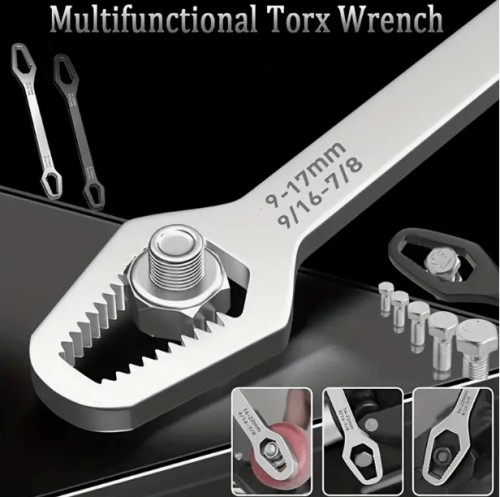 1개 헤비듀티 토렉스 렌치 - 조절 가능한 더블헤드 수동 자동조임 소켓 도구 (3-17mm), 퀵-인체공학 그립, 전원 불필요, 휴대용 자동차 및 가정용, 전문 정비사용 - 내구성 강한 금속 구조, 더블헤드 디자인, 견고한 공구