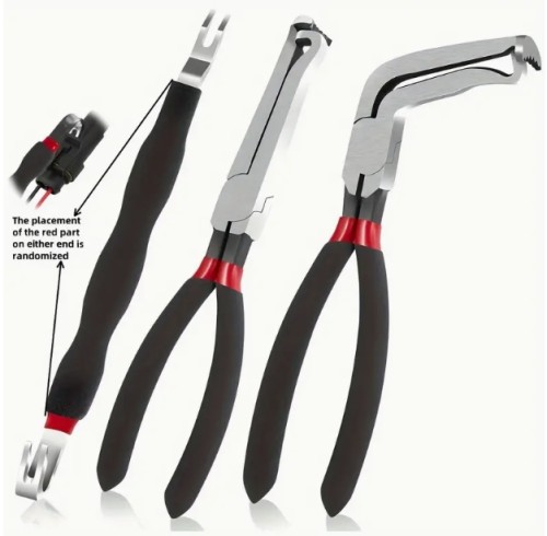 3pcs 전기 커넥터 분리기 플라이어 세트 - 자동차 센서 및 커넥터용 60° 각도 및 직선 플라이어, 내구성 있는 탄소강, 빨간 액센트가 있는 검은색, 와이어 제거 도구 포함, 자동차 전기 도구 | 세련된 검은색 플라이어
