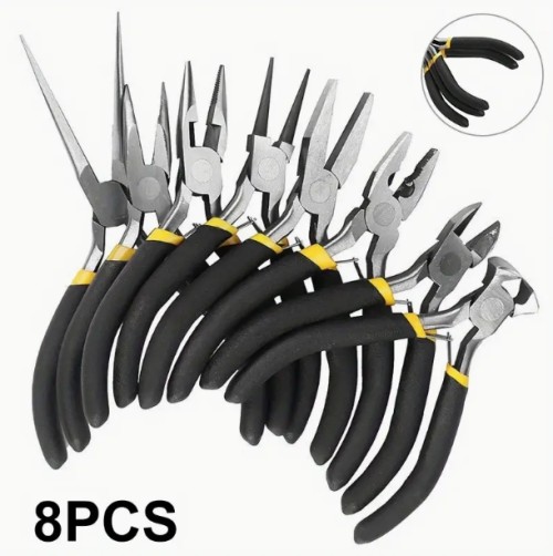 8개 프리미엄 카본 스틸 미니 주얼리 플라이어 세트, 정확한 그립을 위한 라운드 커브드 니들 노즈 디자인, 오래 지속되는 성능을 위한 내구성 있는 DIY 공예 도구 키트