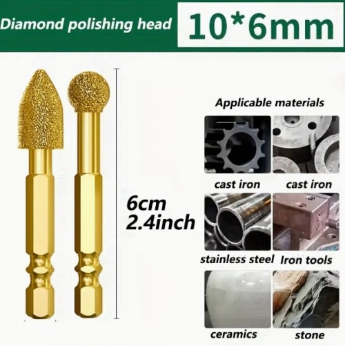 육각 핸들 다이아몬드 연마 헤드와 카바이드 팁 & 세라믹 샌딩 헤드 - 철, 스테인리스 스틸, 석재 폴리싱용 옐로우 골든 로터리 치젤 - 전기 드릴 호환 가능, 조립 필요