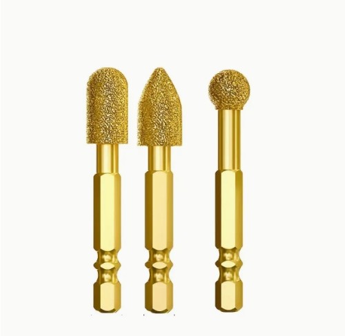육각 핸들 다이아몬드 연마 헤드와 카바이드 팁 & 세라믹 샌딩 헤드 - 철, 스테인리스 스틸, 석재 폴리싱용 옐로우 골든 로터리 치젤 - 전기 드릴 호환 가능, 조립 필요