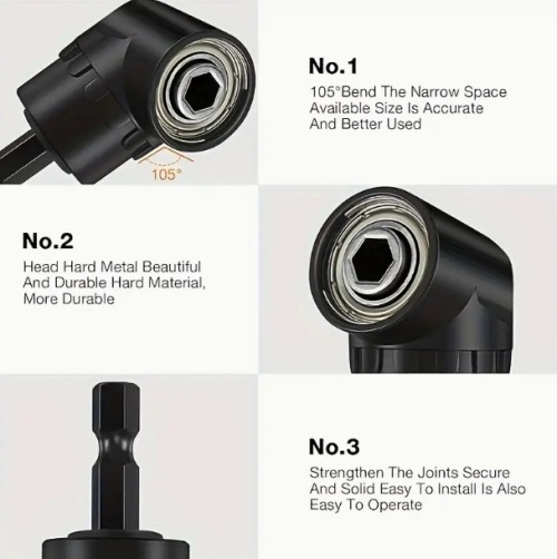 6개 스틸 드릴 비트 세트, 3개 360° 회전 1/4, 3/8, 1/2 소켓 어댑터, 2개 6각 105° 각도 드릴 어댑터, 90° 각도 드릴 - 다용도 홈 개선 및 건설용 드릴 액세서리, 건설 드릴 비트 | 다용도 드릴 액세서리 | 내구성 있는 드릴 비트, 드릴 액세서리