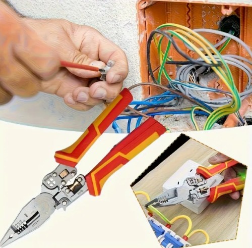 다기능 와이어 스트리핑 플라이어, 니들 노즈 및 커팅 기능 - 12-26 AWG 게이지, TPR 핸들, 전기 기술자 & DIY 프로젝트용 안전 잠금장치, 인체공학적 그립, 내구성 있는 구조