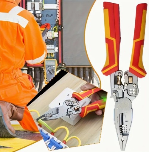 다기능 와이어 스트리핑 플라이어, 니들 노즈 및 커팅 기능 - 12-26 AWG 게이지, TPR 핸들, 전기 기술자 & DIY 프로젝트용 안전 잠금장치, 인체공학적 그립, 내구성 있는 구조