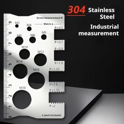 1개 스테인리스 스틸 나사 & 볼트 측정자 - M12 정밀 나사 및 거리 게이지, 듀얼 스케일 (인치/미터), 내구성 있는 금속 구조, 정확한 공학 및 DIY 프로젝트용, 나사 측정 도구, 선명한 측정 표시, 견고한 디자인, 고품질 소재