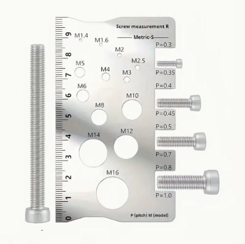 1개 스테인리스 스틸 나사 & 볼트 측정자 - M12 정밀 나사 및 거리 게이지, 듀얼 스케일 (인치/미터), 내구성 있는 금속 구조, 정확한 공학 및 DIY 프로젝트용, 나사 측정 도구, 선명한 측정 표시, 견고한 디자인, 고품질 소재
