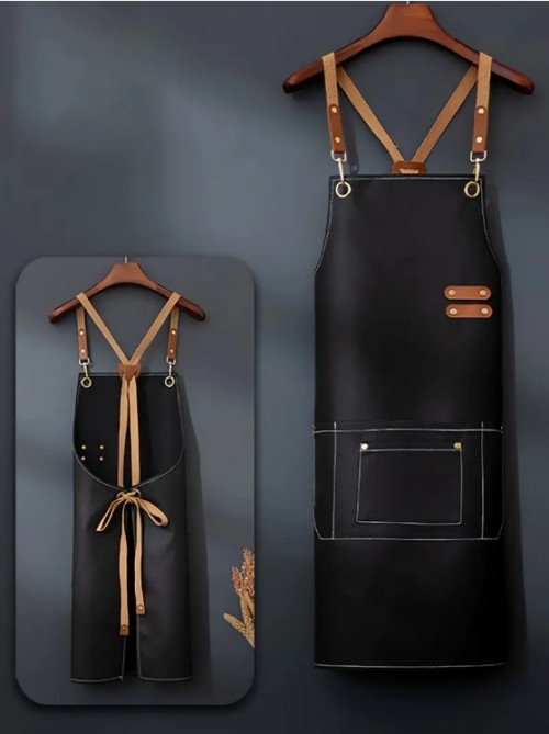 인공 가죽 방수 앞치마, 경량 주방용 앞치마, 남녀 공용 크로스 스트랩 디자인, 큰 포켓과 작은 포켓 포함, 요리사 조리, 정원 가꾸기, 레스토랑, 바비큐, 미용 및 매니큐어 작업복