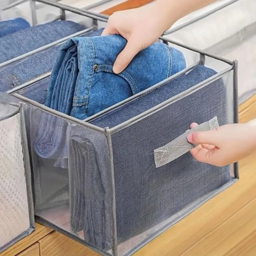 3개 세트의 고품질 옷장용 천 스토리지 박스 - 손잡이가 있는 접이식 서랍 정리함, 투명한 메쉬 디자인, 공간 절약형 의류 보관 시스템, 셔츠, 바지, 속옷, 양말에 적합 - 가벼우며 사용하기 쉽고, 회색 색상, 컴팩트한 디자인, 의류 정리에 필수품입니다.