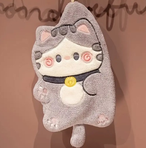 3개 세트 귀여운 고양이 타월 - 빠른 건조, 초흡수 욕실 & 주방 타월 (걸이 포함) - 부드러운 플러시 질감, 그레이/베이지 꽃무늬 디자인, 욕실용, 주방용, 고양이 애호가를 위한 선물, 홈 데코, 재미있는 디자인, 내구성 있는 소재, 현대적 스타일, 반려동물 애호가 선물