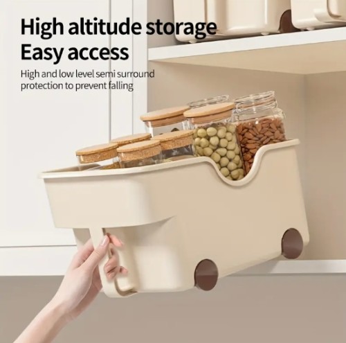 갈색 장식 뚜껑 & 바퀴가 달린 3개 투명 플라스틱 보관함 - 주방, 사무실, 교실용 스택 가능 오픈탑 정리함, 창문 시야 기능 포함 - 공간 절약형 다목적 수납 용기, 사무용품 정리함, 중성 스타일, 그립 핸들