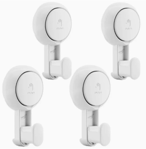 4개 강력한 흡착 컵 후크 및 드릴 없는 벽걸이 타월 랙, 주방 후크, 드릴 없이 재사용 가능, 방수 360° 회전, 샤워 후크, 주방용 흡착 컵 후크 타월 걸이 랙, 욕실, 벽, 목욕 가운, 코트에 적합한 실용적인 후크 (4개의 두꺼운 후크)