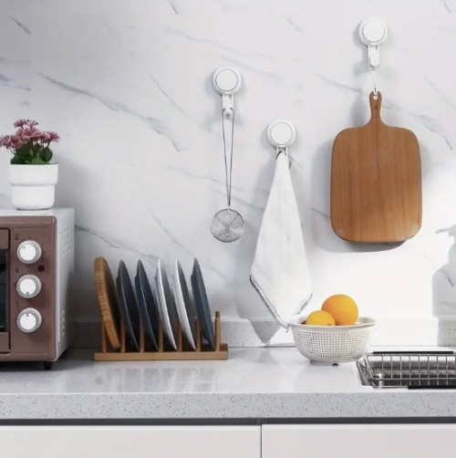 4개 강력한 흡착 컵 후크 및 드릴 없는 벽걸이 타월 랙, 주방 후크, 드릴 없이 재사용 가능, 방수 360° 회전, 샤워 후크, 주방용 흡착 컵 후크 타월 걸이 랙, 욕실, 벽, 목욕 가운, 코트에 적합한 실용적인 후크 (4개의 두꺼운 후크)