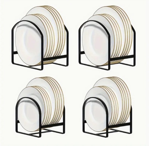 4pcs SUNFICON 헤비 듀티 철 아치형 접시 랙 - 접시, 컵 및 식기용 다중 구획이 있는 블랙/화이트 주방 보관 주최자, 현대 주방을 위한 공간 절약형 디자인, 주방 카운터용 접시 건조 랙, 식기 홀더