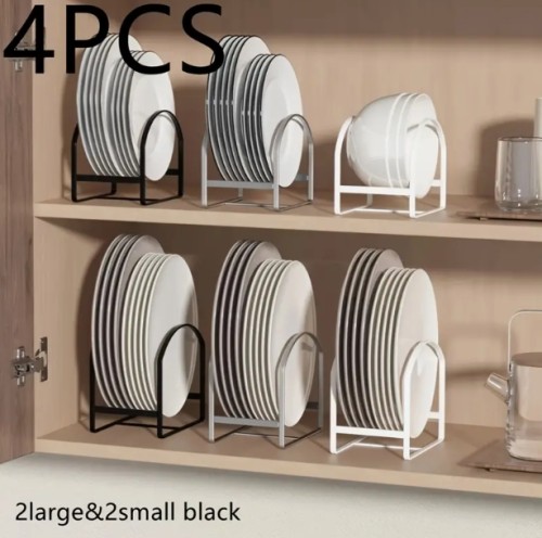 4pcs SUNFICON 헤비 듀티 철 아치형 접시 랙 - 접시, 컵 및 식기용 다중 구획이 있는 블랙/화이트 주방 보관 주최자, 현대 주방을 위한 공간 절약형 디자인, 주방 카운터용 접시 건조 랙, 식기 홀더