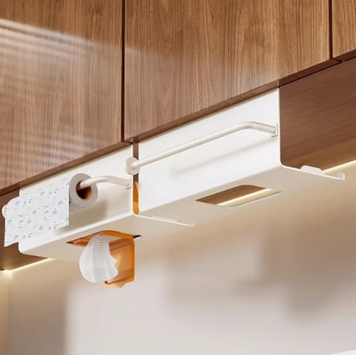 1개 벽걸이형 종이타월 홀더 - 드릴링 불필요, 플라스틱 랩 및 행주용 듀얼 목적 주방 수납대, 모던 미니멀리스트 디자인, 가정 및 상업용 공간 절약