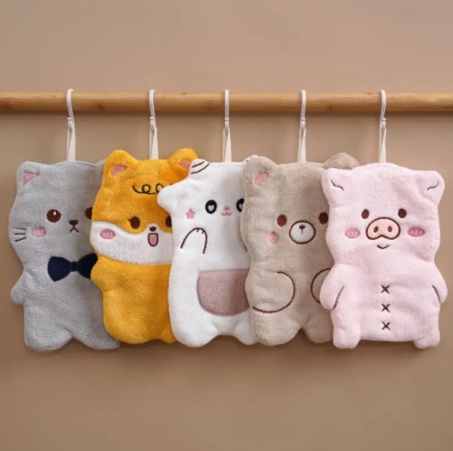5개 귀여운 만화 캐릭터 매달리는 손수건 - 초흡수, 빠른 건조 코랄 플리스 주방 & 욕실용 - 가족 및 여행에 완벽