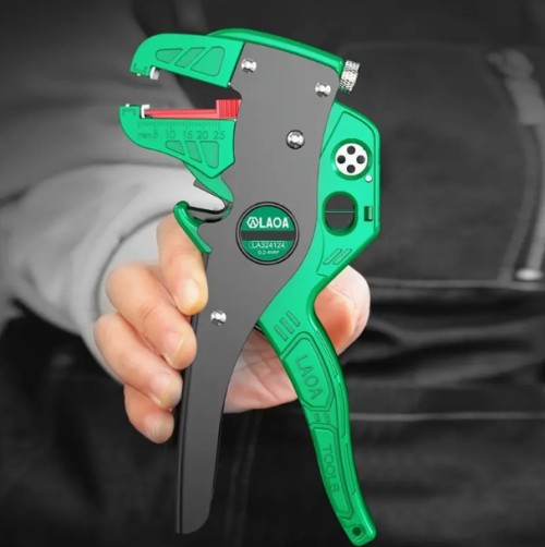LAOA 전문 자동 와이어 스트리퍼 및 커터 - 0.2-4mm2를 벗기기 위한 감기 및 분할 라인 기능이 있는 다기능 도구, 조절 가능한 긴장, 미끄러지지 않는 플라스틱 핸들
