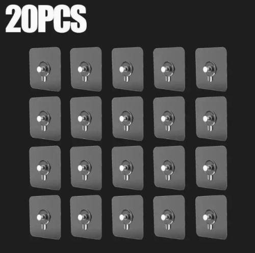 현대식 벽걸이 후크 20개 세트 - 간편 설치, 강력 접착, 무드릴 방수 플라스틱 후크 (사진액자, 포스터, 시계용) 주방 및 욕실 다용도 훅