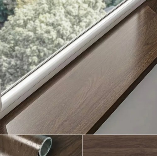 비닐 창틀 스티커 - 쉬운 붙이기 & 떼기, 내구성 강한 스크래치 방지 레트로 디자인, 라이트 베이지 & 브라운 우드 그레인, 인테리어 디자이너용 홈 데코 업그레이드, 창틀 장식, 디자이너급 마감