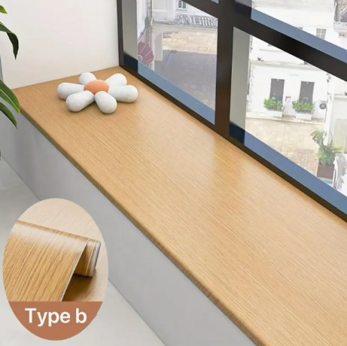 비닐 창틀 스티커 - 쉬운 붙이기 & 떼기, 내구성 강한 스크래치 방지 레트로 디자인, 라이트 베이지 & 브라운 우드 그레인, 인테리어 디자이너용 홈 데코 업그레이드, 창틀 장식, 디자이너급 마감