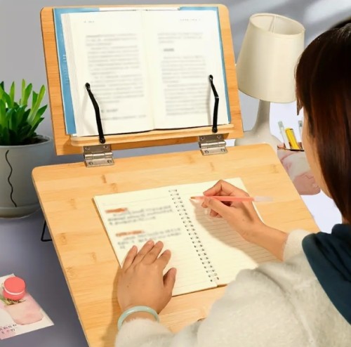 대나무 접이식 및 분리 가능한 대나무 독서대 조절 가능한 독서대 이중층 및 책 홀더 패드/PC 주방 탁상/책상 음악 악보 자연 대나무 매끄러운 무음 대나무 독서대