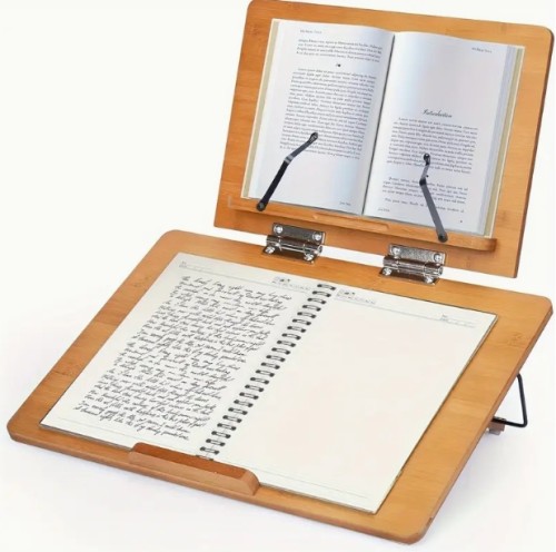 대나무 접이식 및 분리 가능한 대나무 독서대 조절 가능한 독서대 이중층 및 책 홀더 패드/PC 주방 탁상/책상 음악 악보 자연 대나무 매끄러운 무음 대나무 독서대